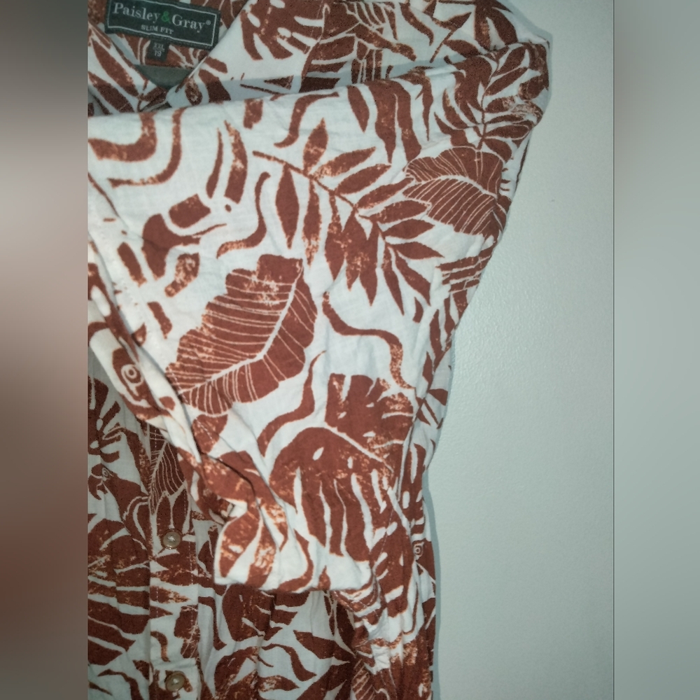 Paisley & Gray (Size XXL) Men's Multicolored Linen Blend Button Down SS Shirt - Picture 3 of 11